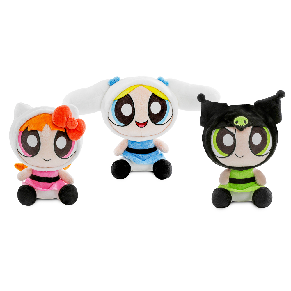 Hello Kitty® and Friends x The Powerpuff Girls - Blossom as Hello Kitty®, Bubbles as Cinnamoroll™, and Buttercup as Kuromi™ Phunny Plush Bundle 3-Pack