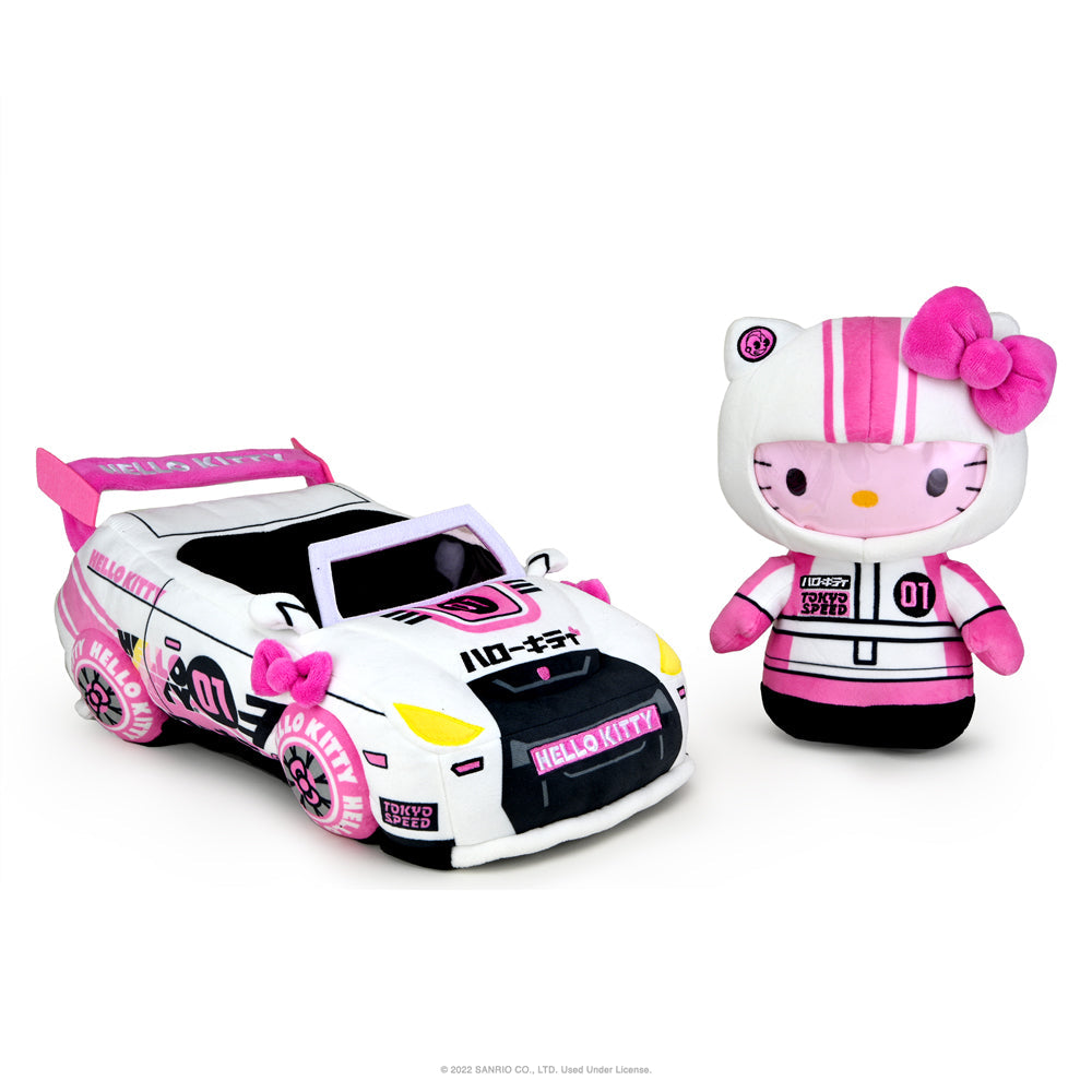 Hello Kitty® and Friends Tokyo Speed Racer 13" Plush 4-Pack Bundle - Badtz-maru®, Hello Kitty, Kuromi & My Melody® (PRE-ORDER)